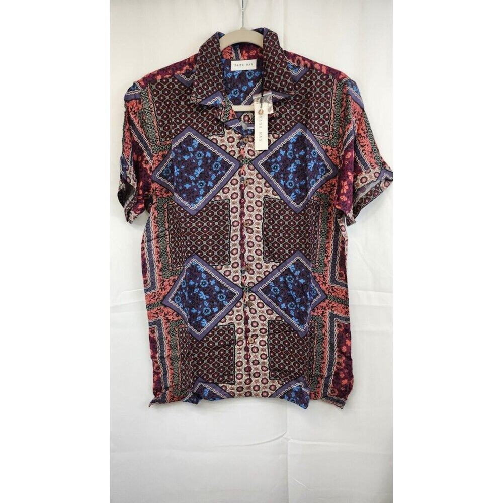 Raga Man Button-Up Short Sleeve Mens Multicolor Print Size XSmall